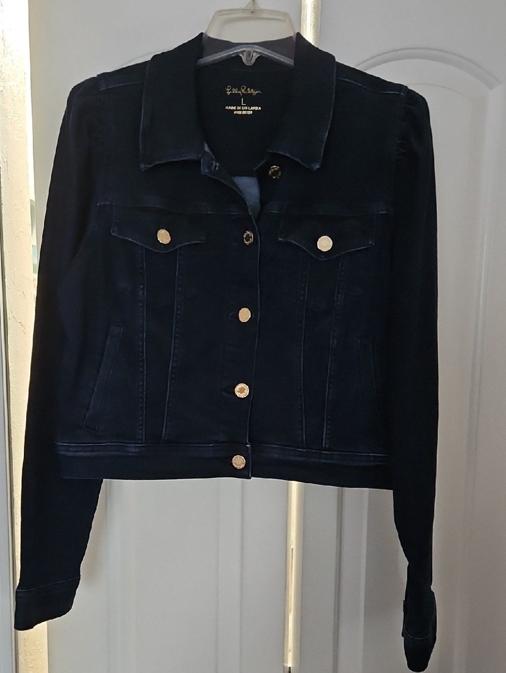 Lilly Pulitzer Women's Dark Navy Denim Jacket with Gold Buttons